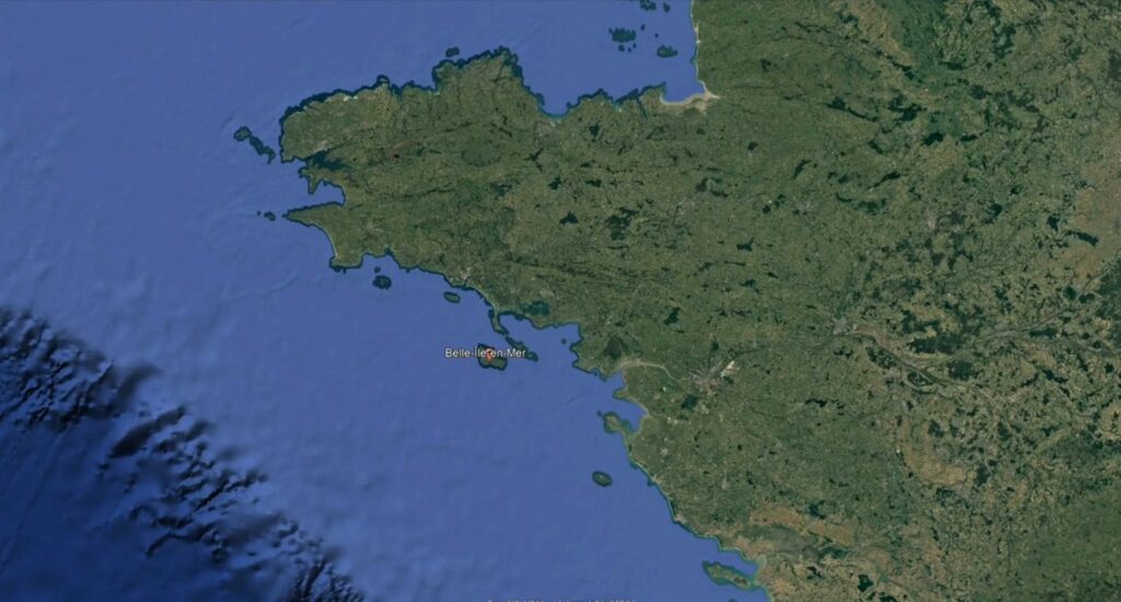 carte de la france représentant belle-îles en mer et la bretagne sud
