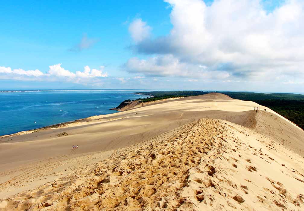 Dune du Pilat, plus haute dune d'Europe avec vue panoramique sur le bassin d'Arcachon et l'océan Atlantique en Gironde