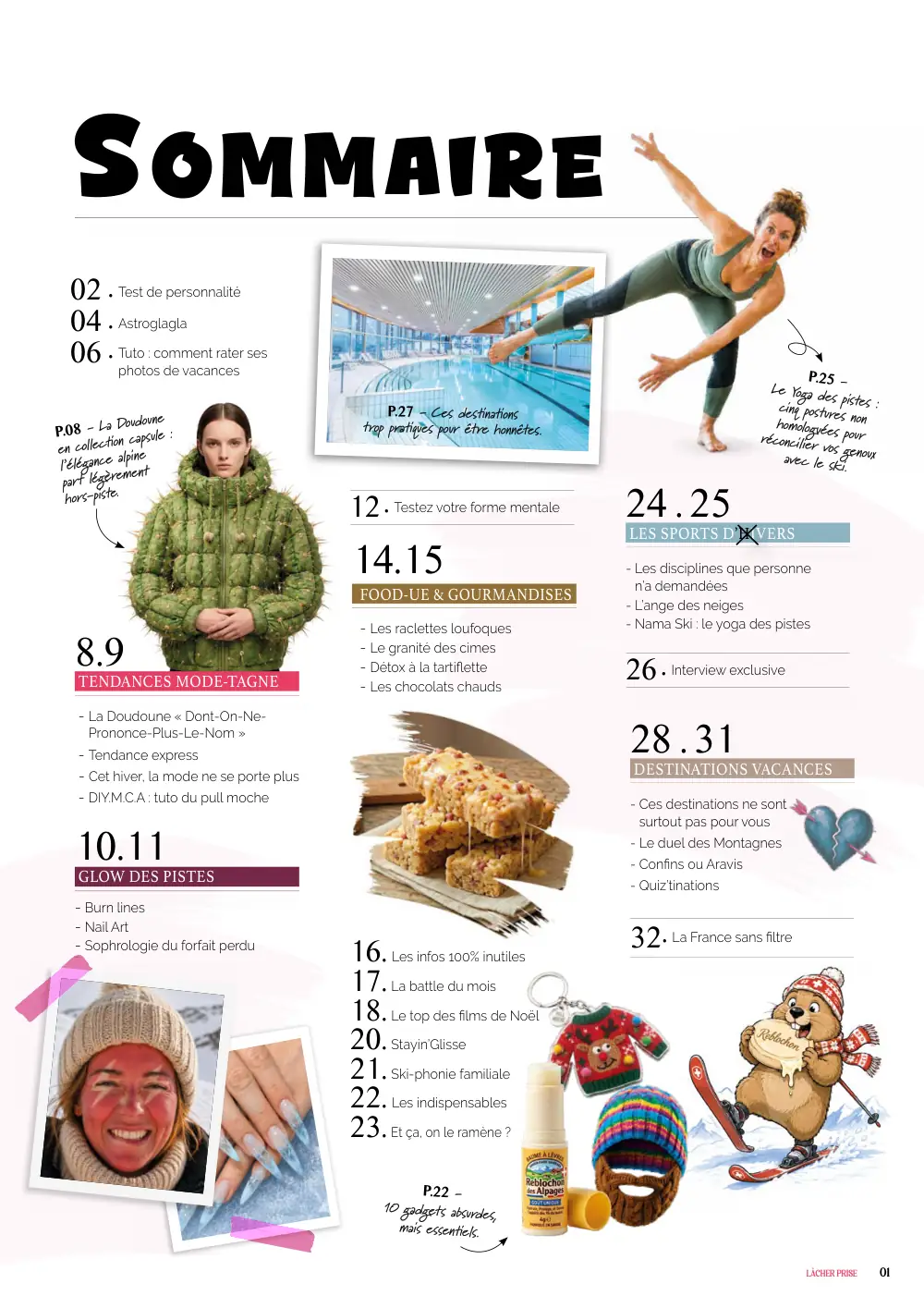 SOMMAIRE 02 . Test de personnalité 04 . Astroglagla 06 . Tuto : comment rater ses photos de vacances P.25 - - Le Yoga des pistes : P.27 - Ce
