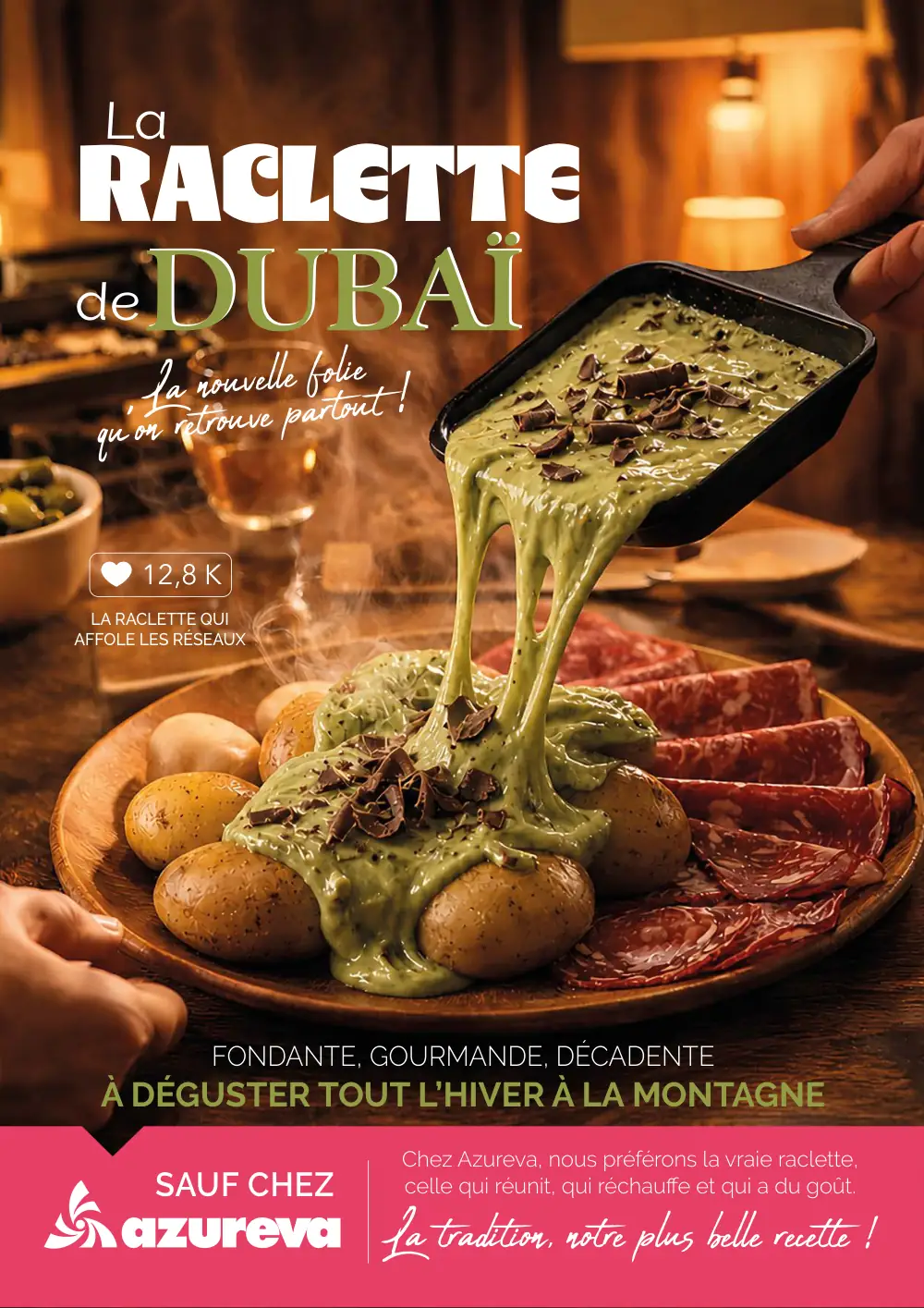La DUBAÏ RACLETTE deDUBAÏ DUBAÏ La nouvelle folie qu’on retrouve partout ! 12,8 K LA RACLETTE QUI AFFOLE LES RÉSEAUX FONDANTE, GOURMANDE, DÉ