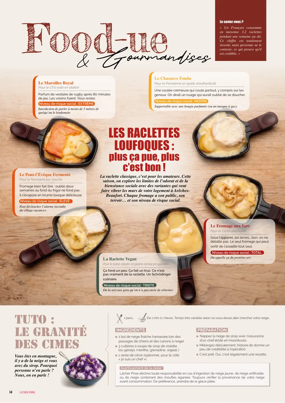 Le saviez-vous ? « Un Français consomme en moyenne 3,2 raclettes pendant une semaine au ski. Ce chiffre est totalement inventé, mais personn