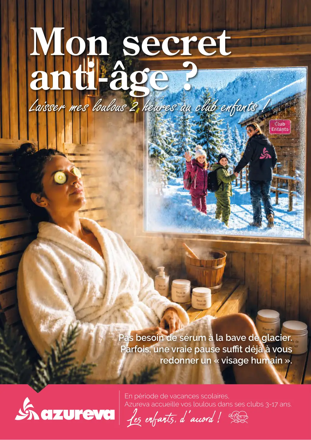 Mon secret anti-âge ? Laisser mes loulous 2 heures au club enfants ! Pas besoin de sérum à la bave de glacier. Parfois, une vraie pause suff